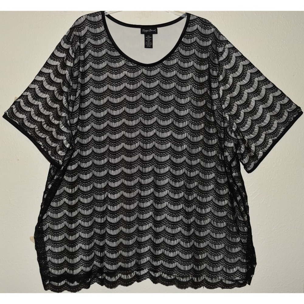 Maggie Barnes Lace Overlay Lined Top 4X Short Sleeve Lightweight Pullover Blouse